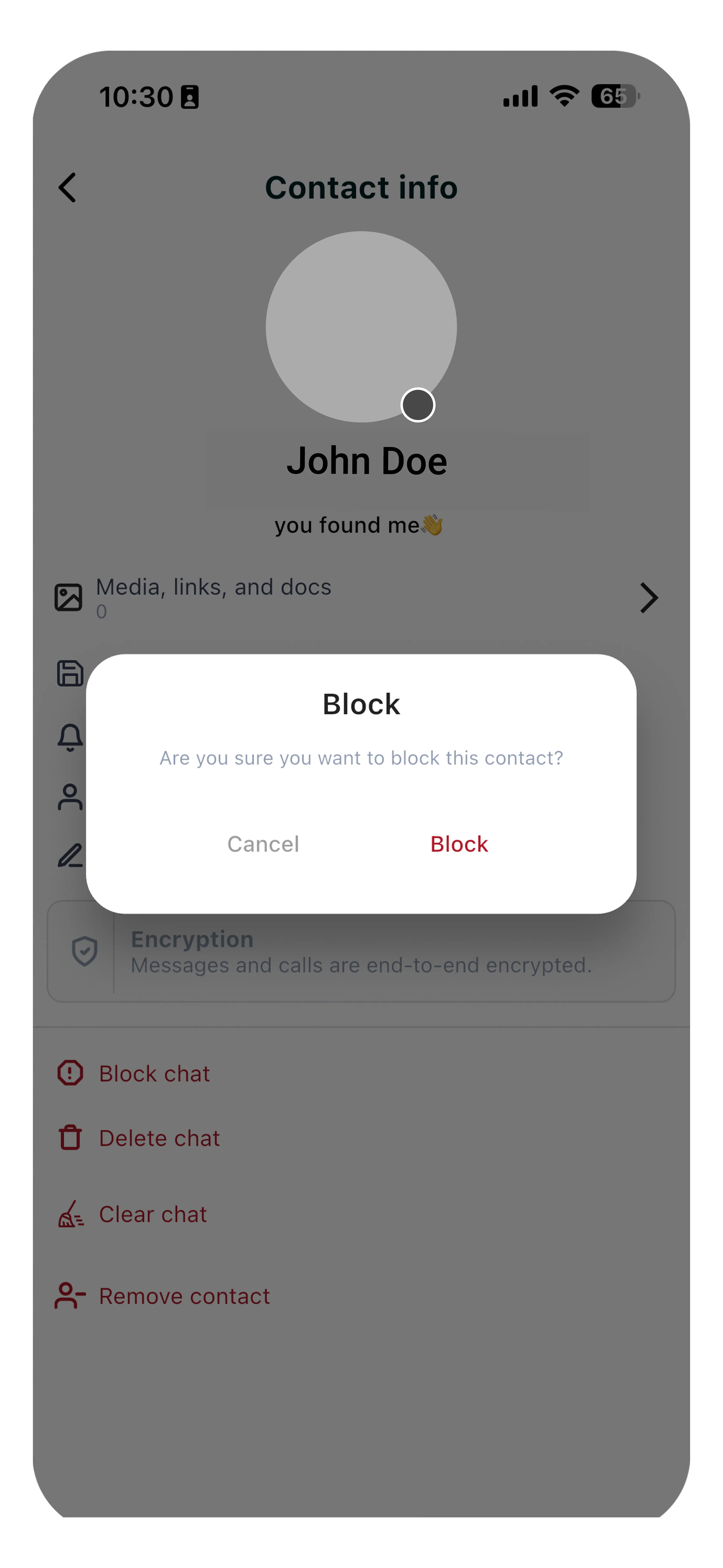 Block confirmation dialog
