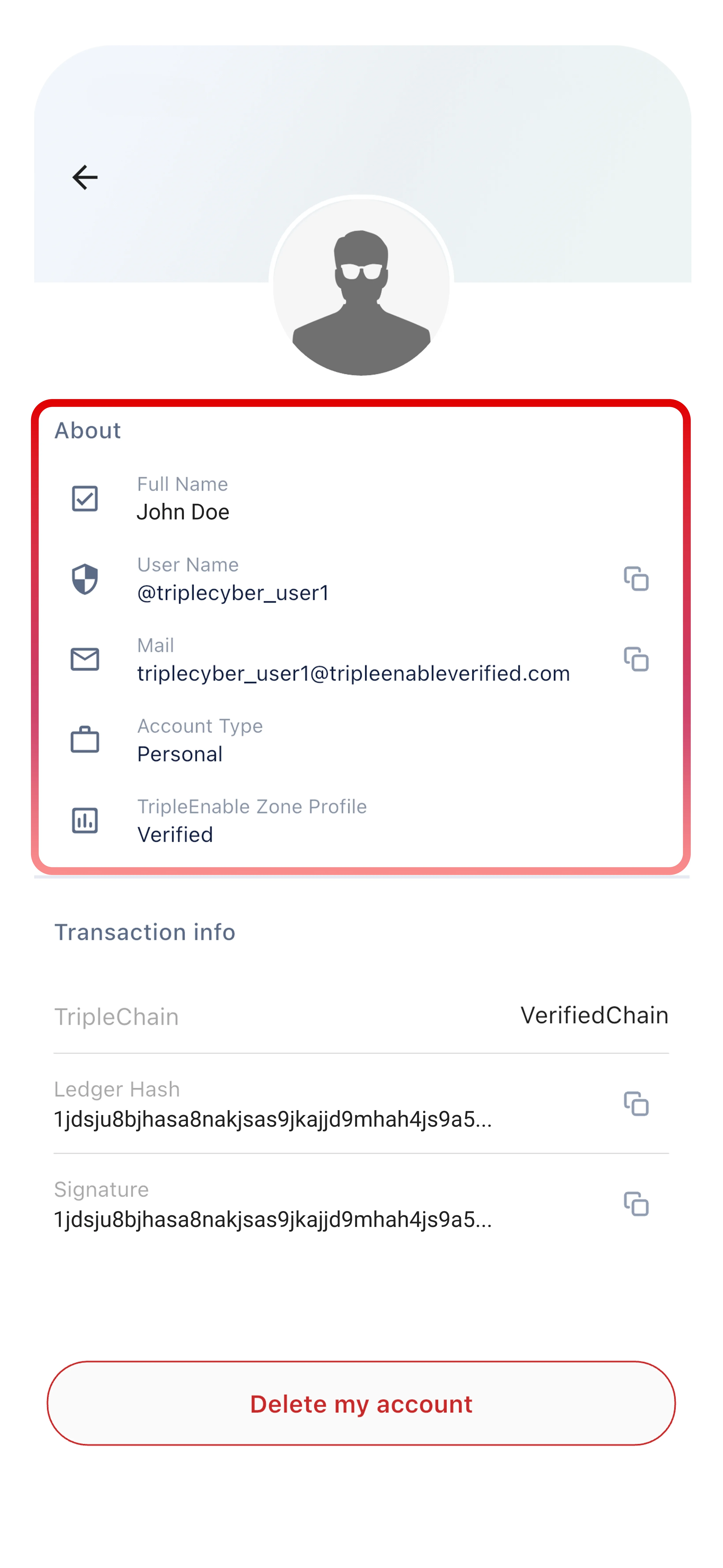 Account details page