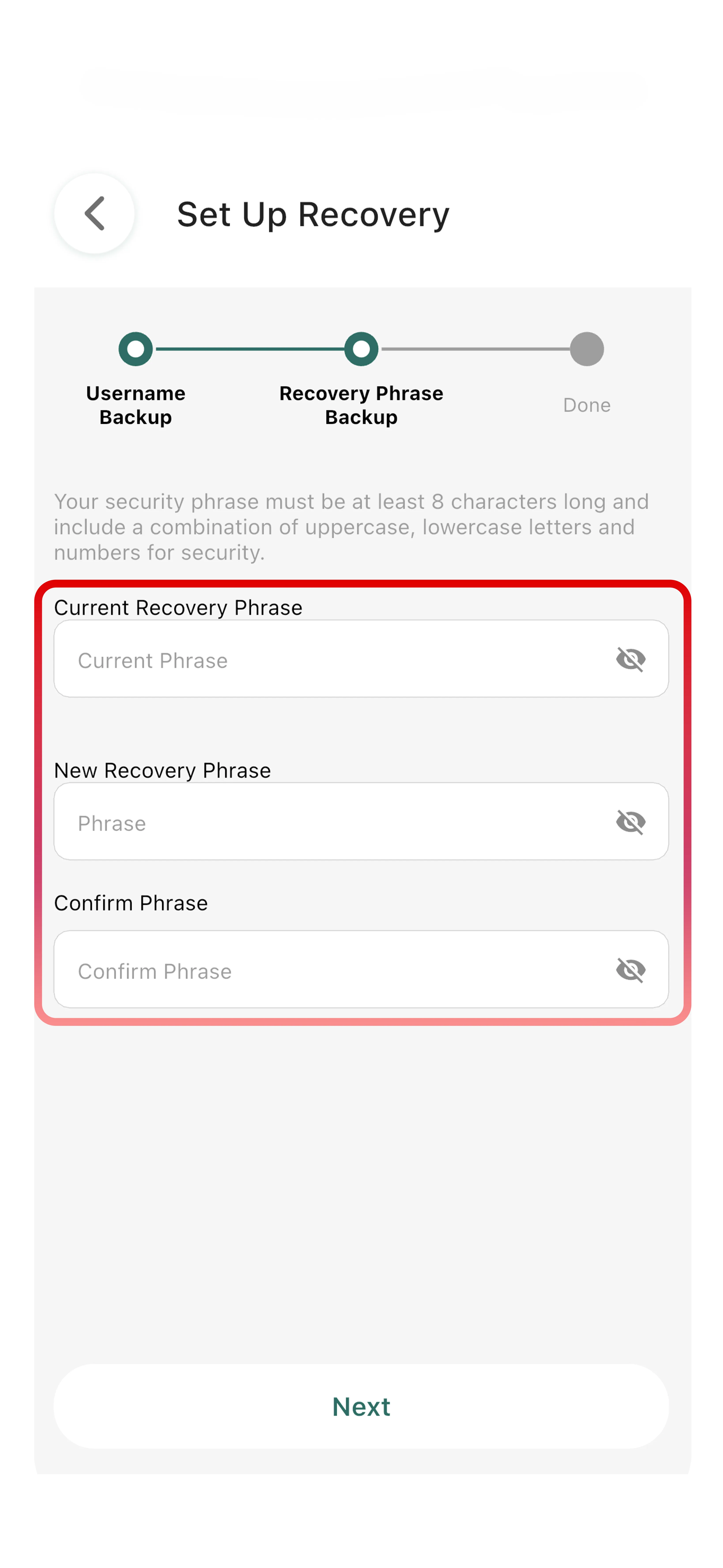 Backup recovery phrase step 4