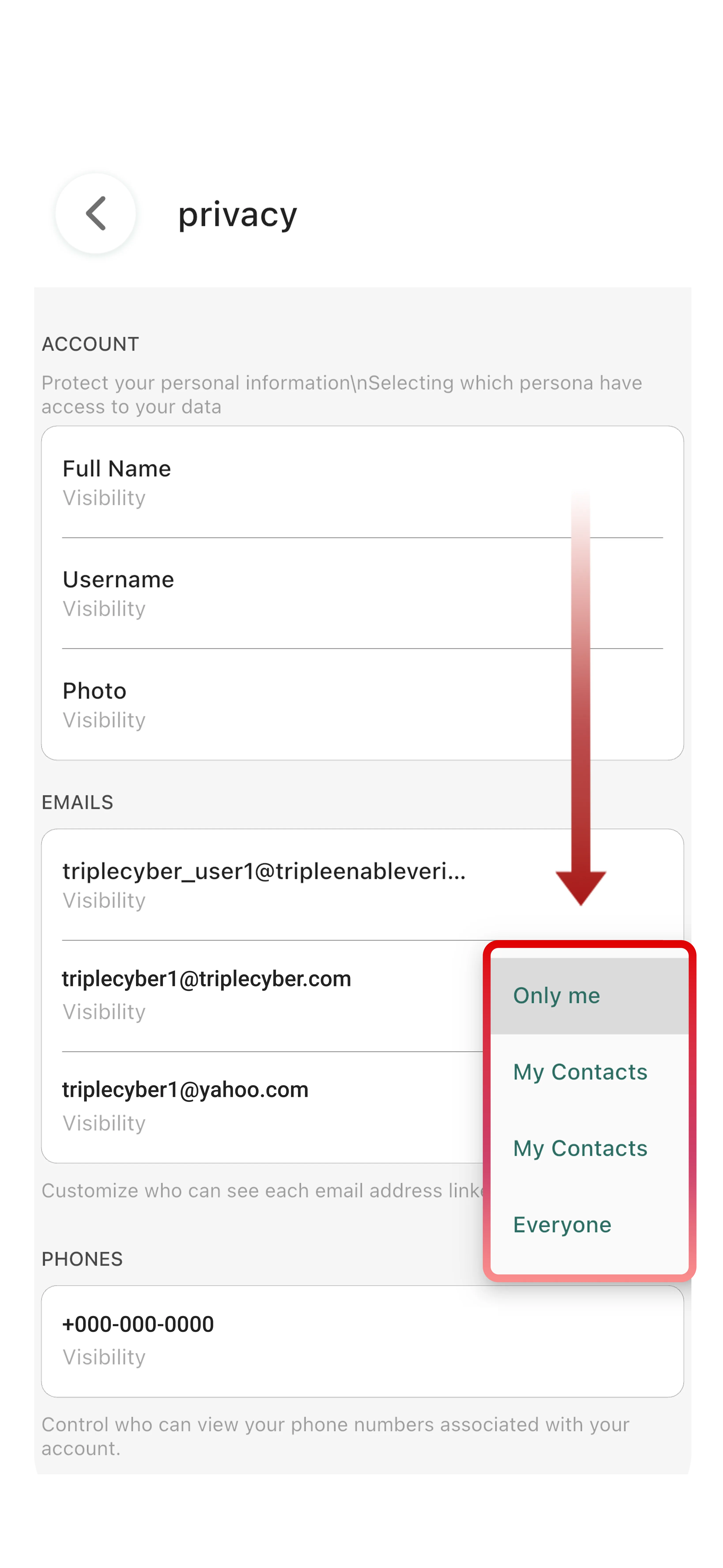 Privacy settings confirmation