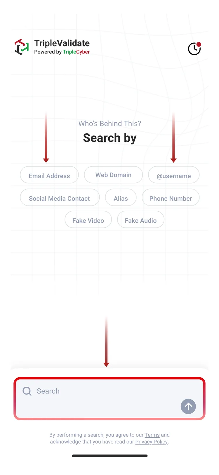 Search category selection screen